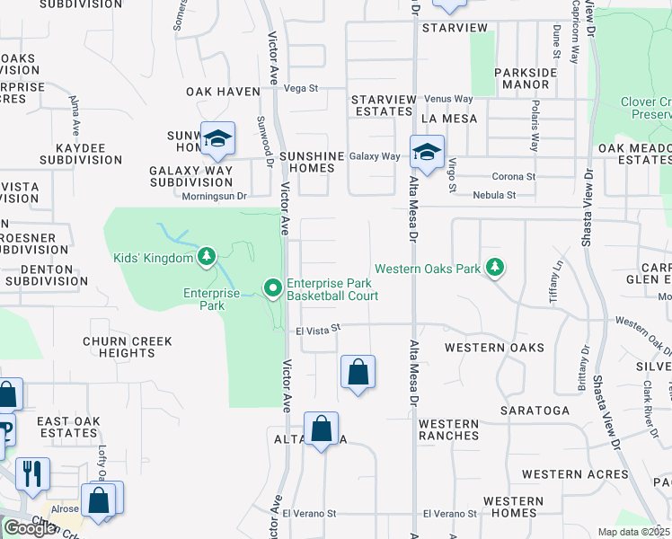 map of restaurants, bars, coffee shops, grocery stores, and more near 1976 Chiella Lane in Redding