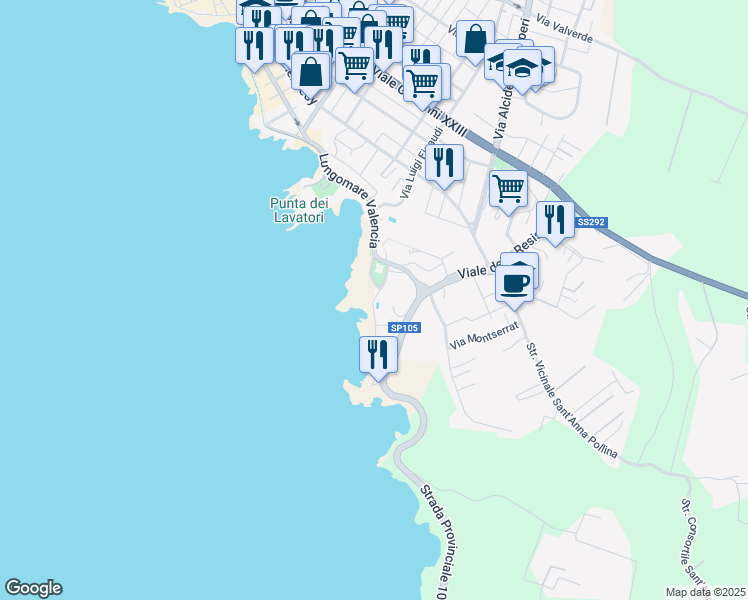 map of restaurants, bars, coffee shops, grocery stores, and more near in Alghero
