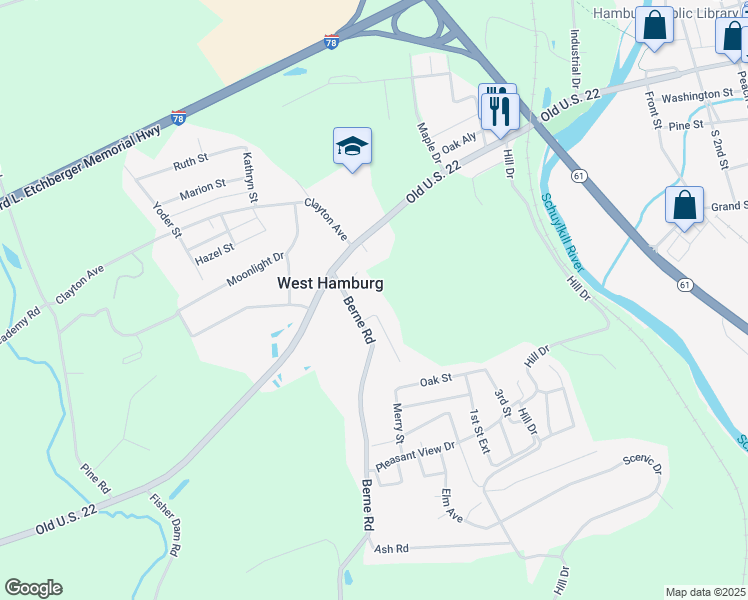 map of restaurants, bars, coffee shops, grocery stores, and more near 21 Berne Road in Hamburg