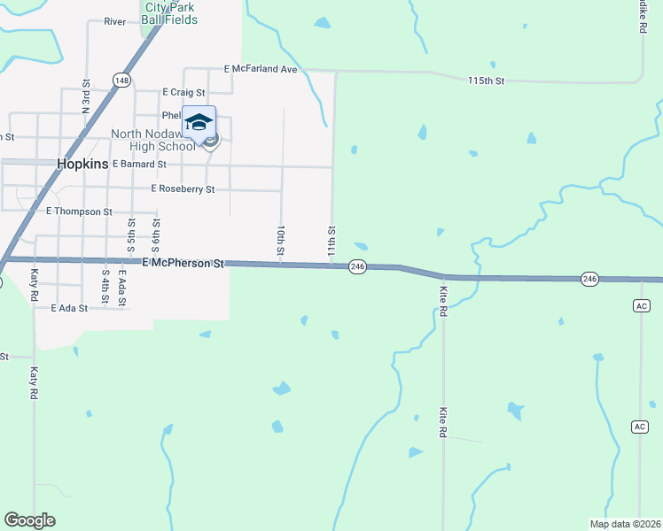 map of restaurants, bars, coffee shops, grocery stores, and more near 30801 Missouri 246 in Hopkins