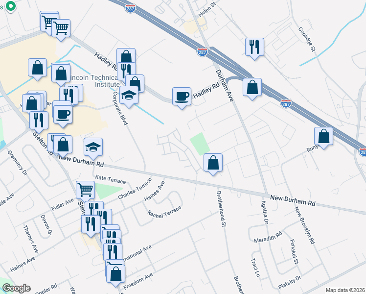 map of restaurants, bars, coffee shops, grocery stores, and more near 422 Lucy Court in South Plainfield