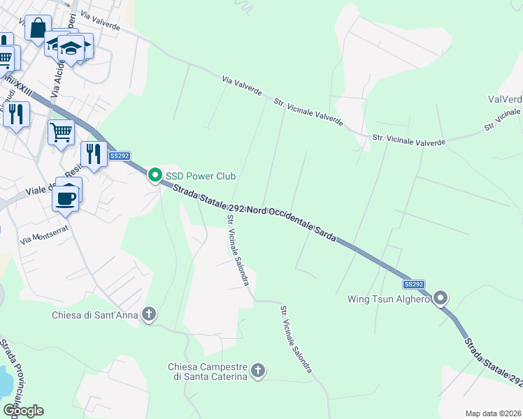 map of restaurants, bars, coffee shops, grocery stores, and more near 9 Strada Statale 292 Nord Occidentale Sarda in Città metropolitana di Sassari