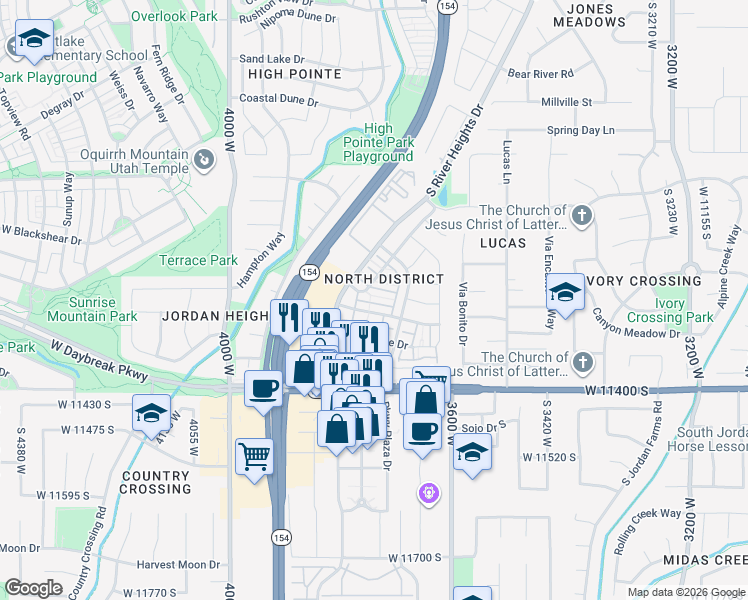 map of restaurants, bars, coffee shops, grocery stores, and more near 3723 Lilac Heights Drive in South Jordan
