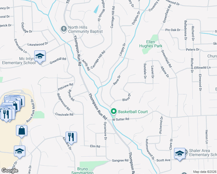 map of restaurants, bars, coffee shops, grocery stores, and more near 109 Rene Drive in Glenshaw