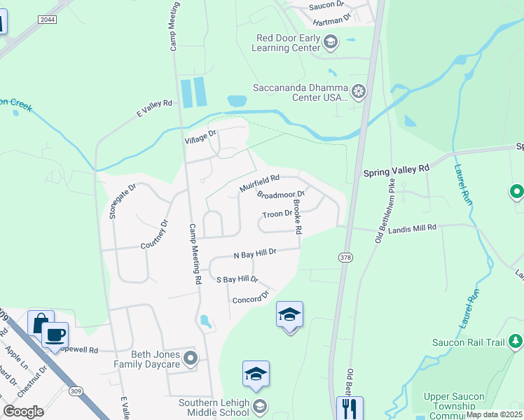 map of restaurants, bars, coffee shops, grocery stores, and more near 3140 Troon Drive in Lehigh County