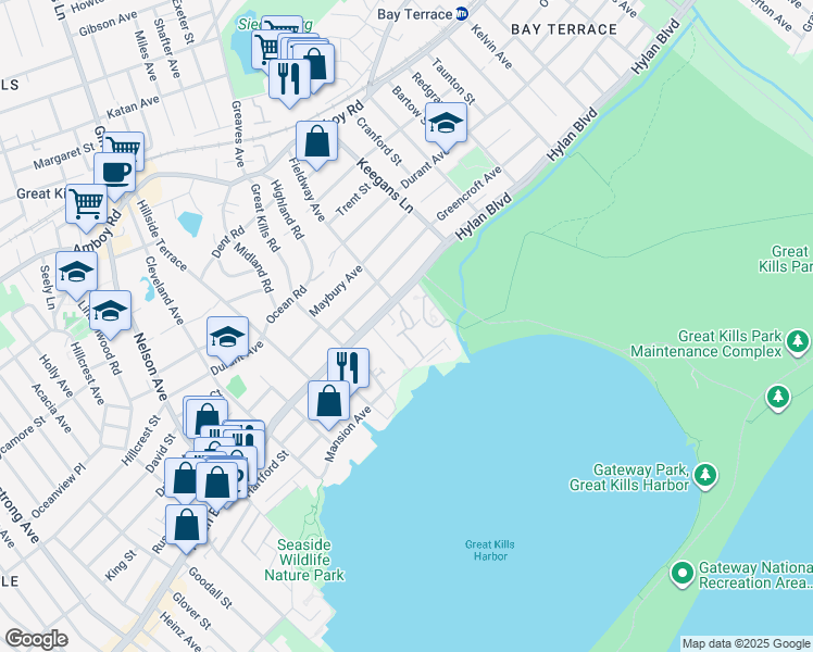 map of restaurants, bars, coffee shops, grocery stores, and more near 34 Yacht Club Cove in Staten Island