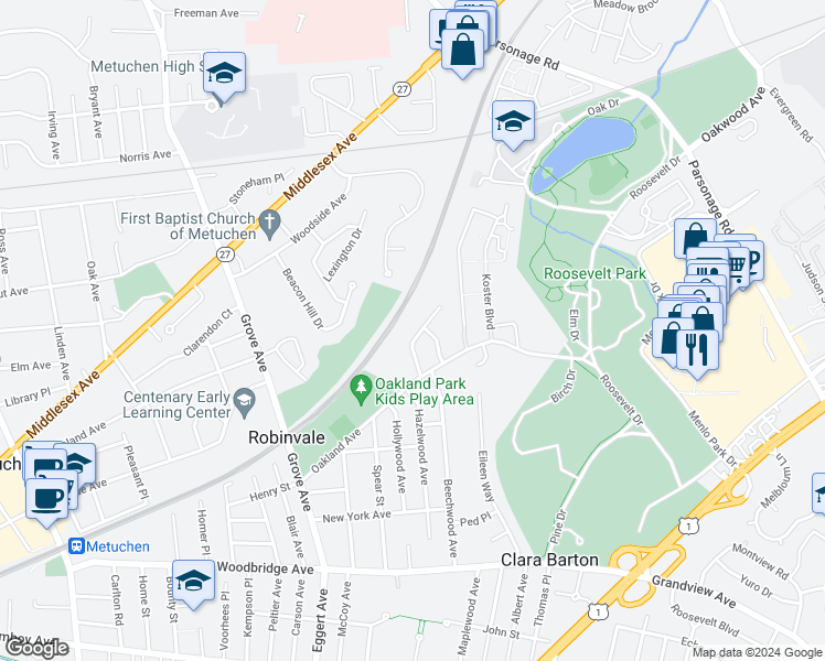 map of restaurants, bars, coffee shops, grocery stores, and more near 14 Mayling Court in Edison