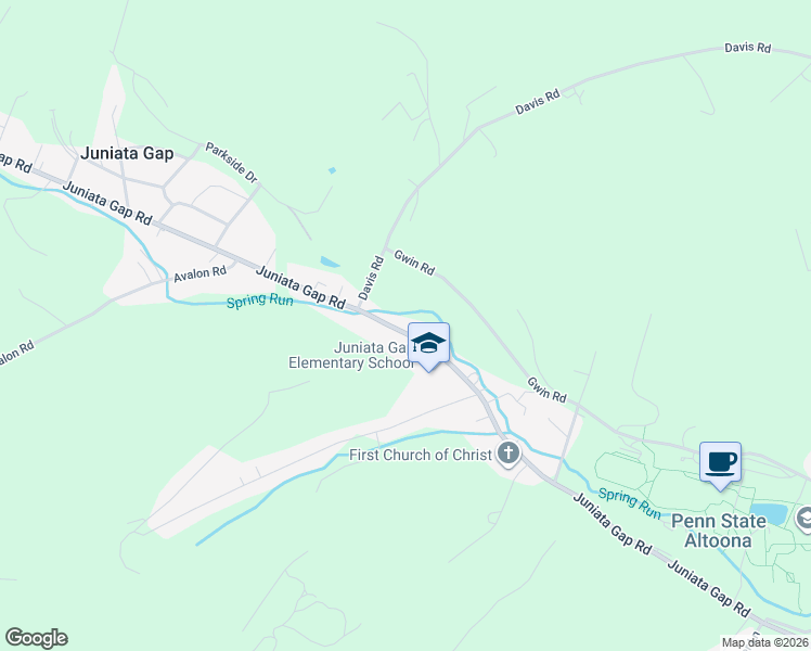 map of restaurants, bars, coffee shops, grocery stores, and more near 3399 Juniata Gap Road in Altoona