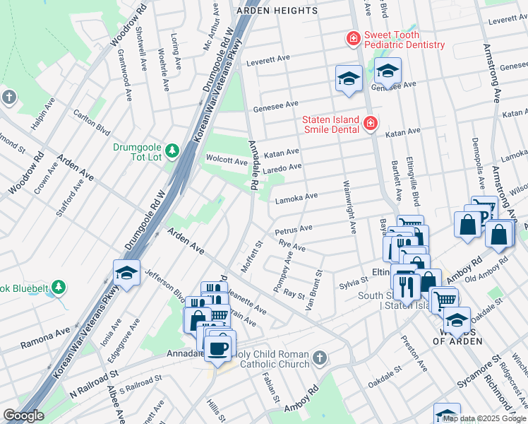 map of restaurants, bars, coffee shops, grocery stores, and more near 12 Mott Street in Staten Island