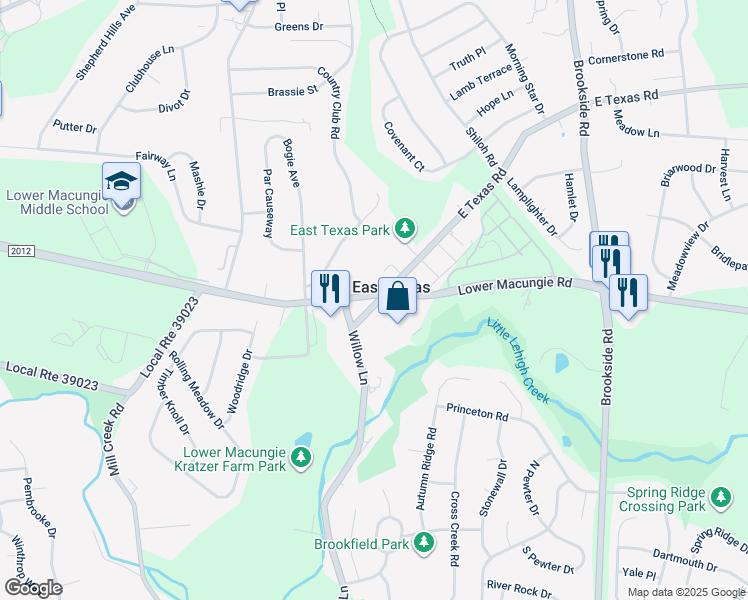 map of restaurants, bars, coffee shops, grocery stores, and more near 5740 Lower Macungie Road in Macungie