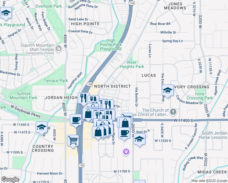 map of restaurants, bars, coffee shops, grocery stores, and more near 3721 Lilac Heights Drive in South Jordan