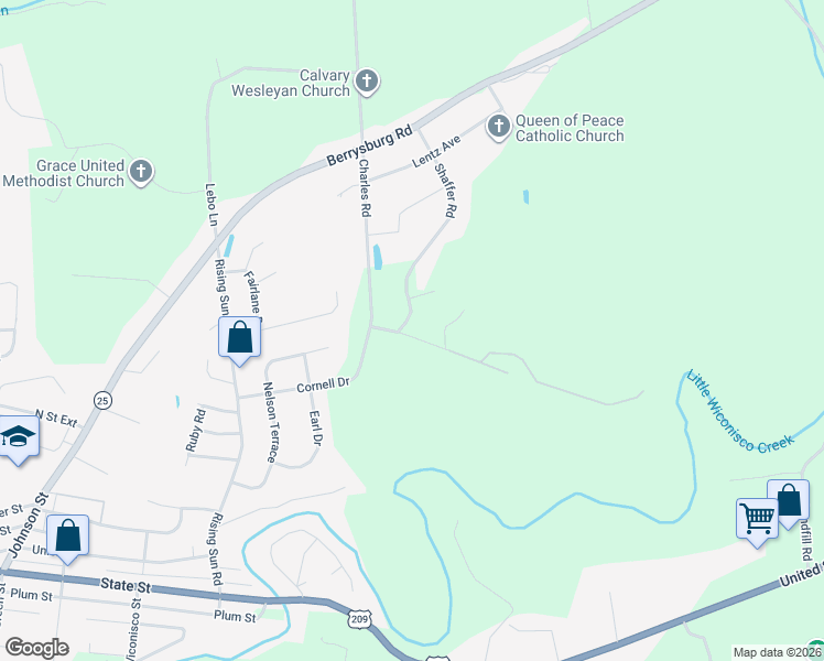 map of restaurants, bars, coffee shops, grocery stores, and more near 509 Shaffer Road in Millersburg