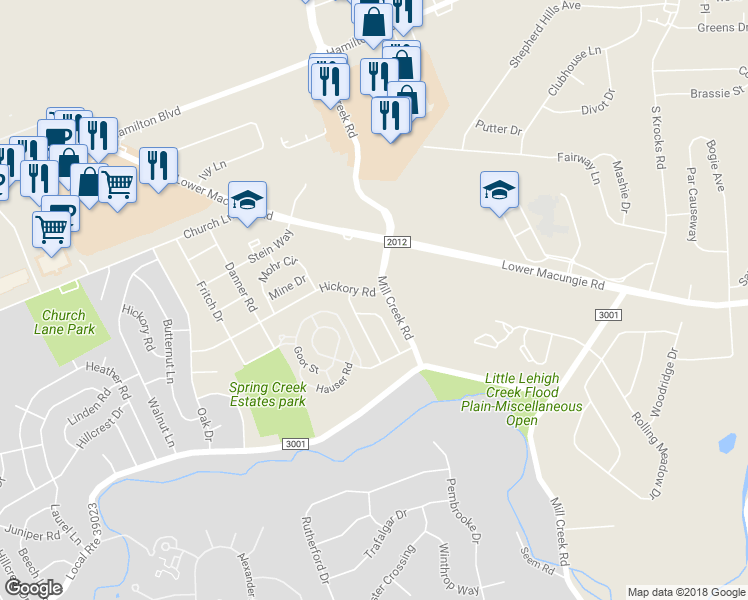 map of restaurants, bars, coffee shops, grocery stores, and more near 6484 Hickory Road in Macungie