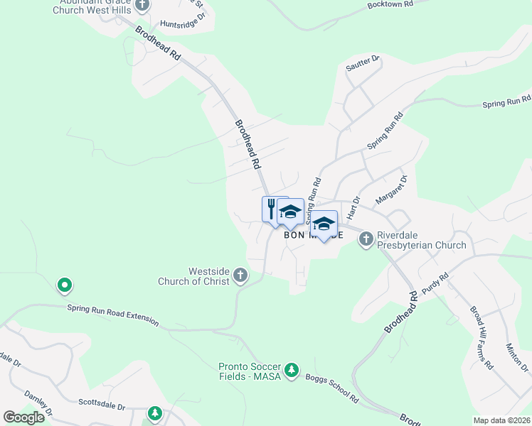 map of restaurants, bars, coffee shops, grocery stores, and more near 1200 Spring Run Road Extension in Coraopolis