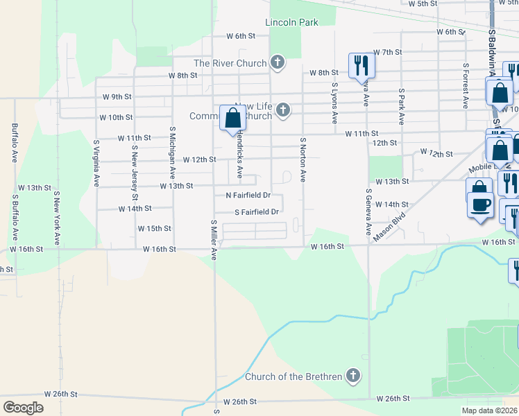 map of restaurants, bars, coffee shops, grocery stores, and more near 2121 South Fairfield Drive in Marion
