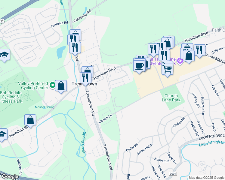 map of restaurants, bars, coffee shops, grocery stores, and more near in Trexlertown
