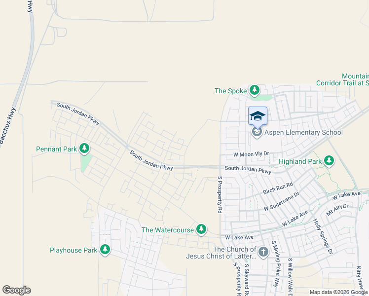map of restaurants, bars, coffee shops, grocery stores, and more near South Watercourse Road in South Jordan