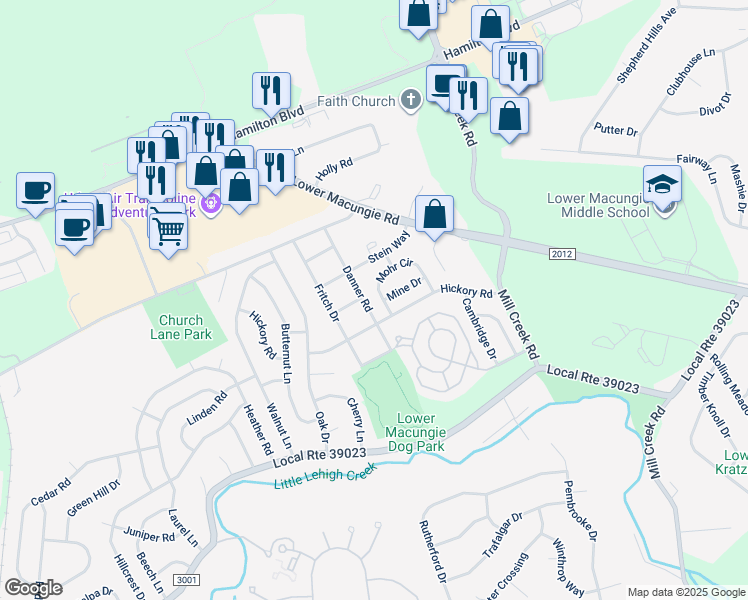map of restaurants, bars, coffee shops, grocery stores, and more near 1447 Mohr Circle in Macungie
