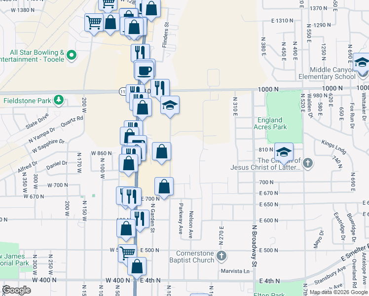 map of restaurants, bars, coffee shops, grocery stores, and more near in Tooele