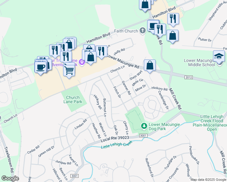 map of restaurants, bars, coffee shops, grocery stores, and more near 1294 Fritch Drive in Macungie