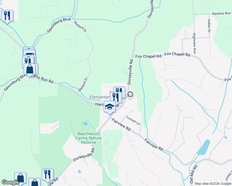 map of restaurants, bars, coffee shops, grocery stores, and more near 106 Hodil Terrace in Pittsburgh
