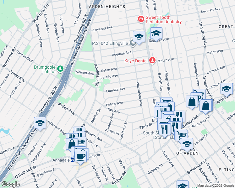 map of restaurants, bars, coffee shops, grocery stores, and more near 615 Lamoka Avenue in Staten Island