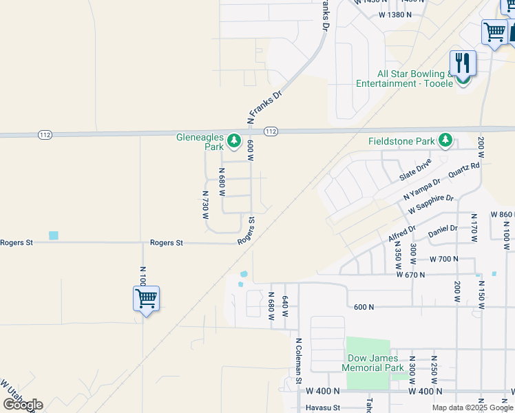 map of restaurants, bars, coffee shops, grocery stores, and more near 831 Gleneagle Court in Tooele