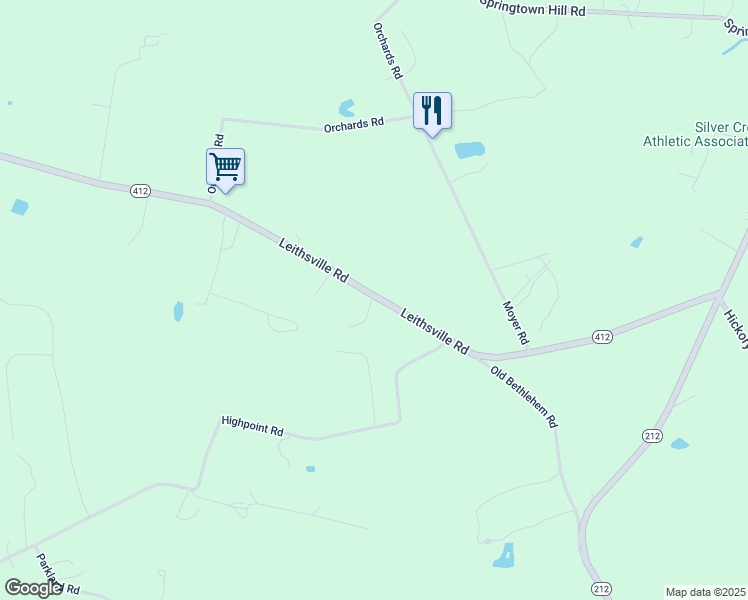 map of restaurants, bars, coffee shops, grocery stores, and more near 2406 Pennsylvania 412 in Hellertown