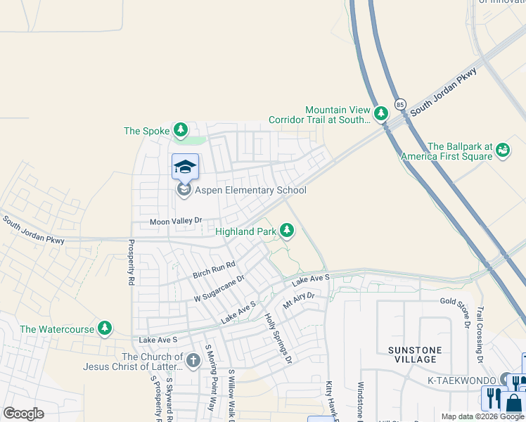 map of restaurants, bars, coffee shops, grocery stores, and more near 6148 South Jordan Parkway West in South Jordan
