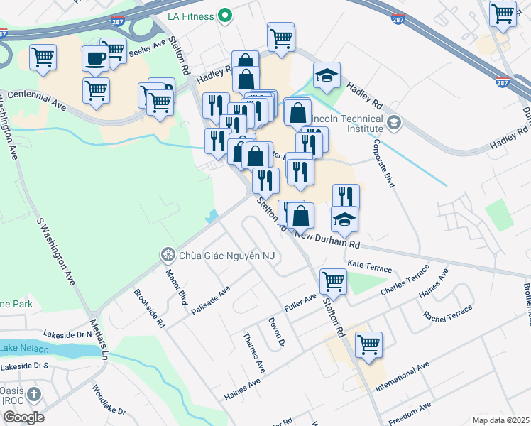 map of restaurants, bars, coffee shops, grocery stores, and more near 5151 Stelton Road in South Plainfield