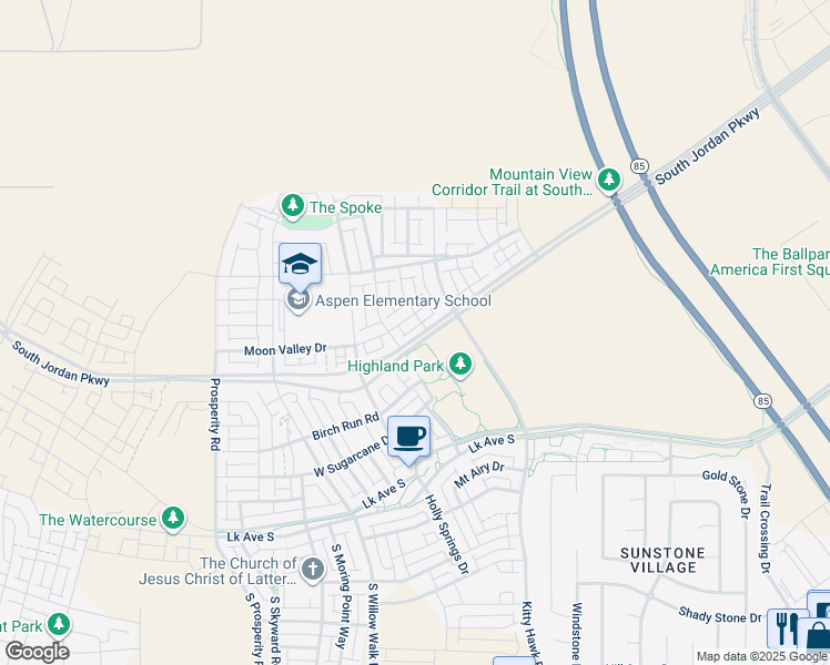 map of restaurants, bars, coffee shops, grocery stores, and more near 6158 South Jordan Parkway West in South Jordan
