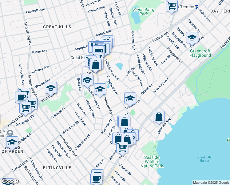 map of restaurants, bars, coffee shops, grocery stores, and more near 125 Cleveland Avenue in Staten Island