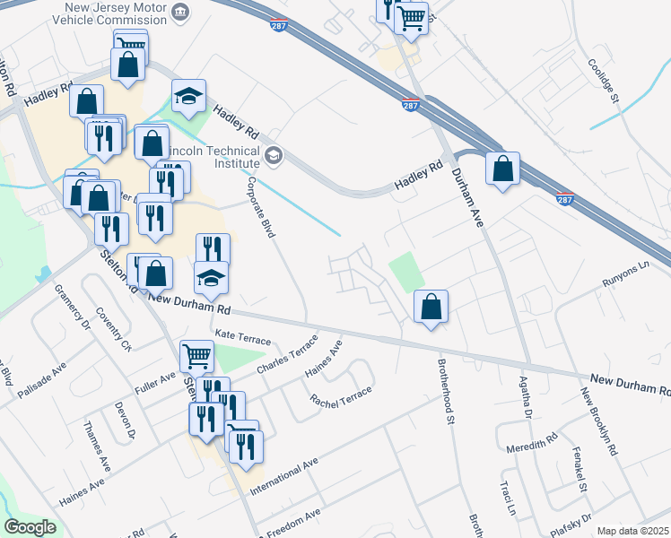 map of restaurants, bars, coffee shops, grocery stores, and more near 1112 Staats Court in South Plainfield