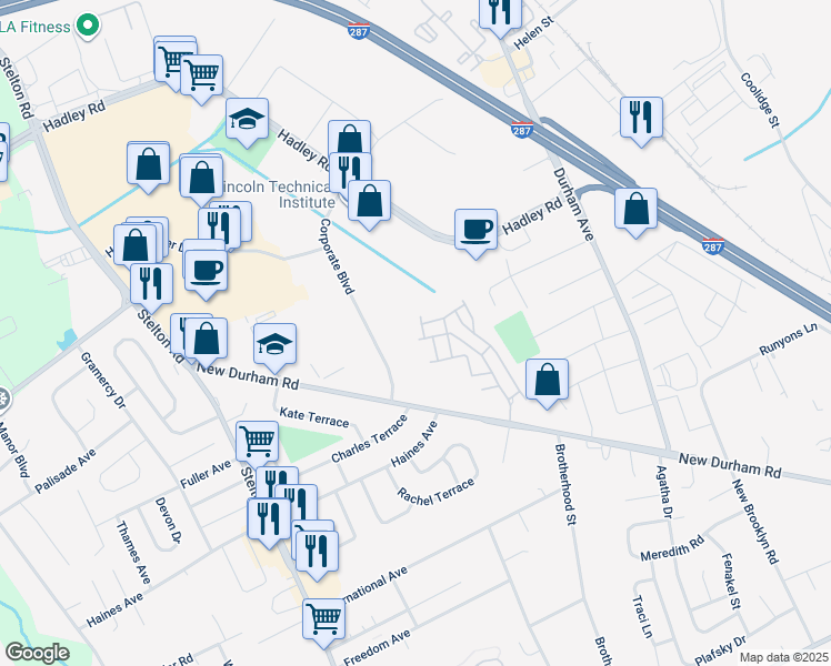 map of restaurants, bars, coffee shops, grocery stores, and more near 1112 Staats Court in South Plainfield