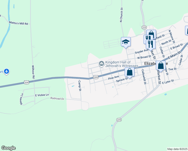 map of restaurants, bars, coffee shops, grocery stores, and more near 432 West Broad Street in Elizabethville