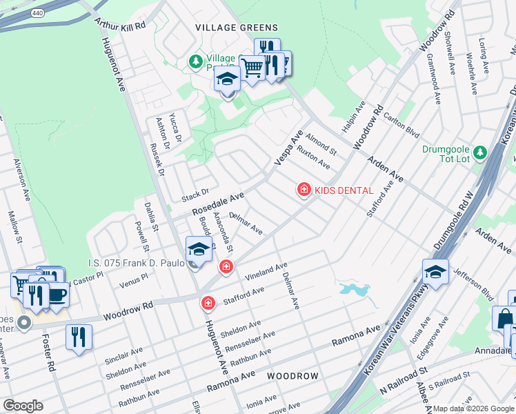 map of restaurants, bars, coffee shops, grocery stores, and more near 22 Belfield Avenue in Staten Island