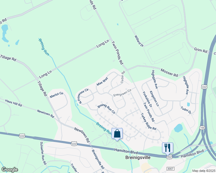 map of restaurants, bars, coffee shops, grocery stores, and more near 1113 Cypress Court in Breinigsville