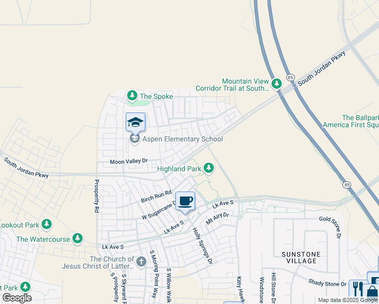 map of restaurants, bars, coffee shops, grocery stores, and more near 6152 West South Jordan Parkway in South Jordan