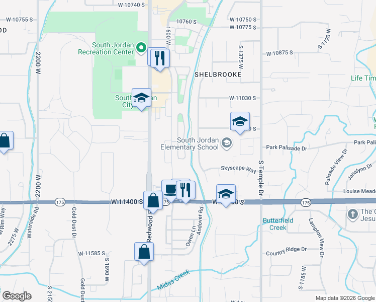 map of restaurants, bars, coffee shops, grocery stores, and more near 11181 South Village Grove Lane in South Jordan