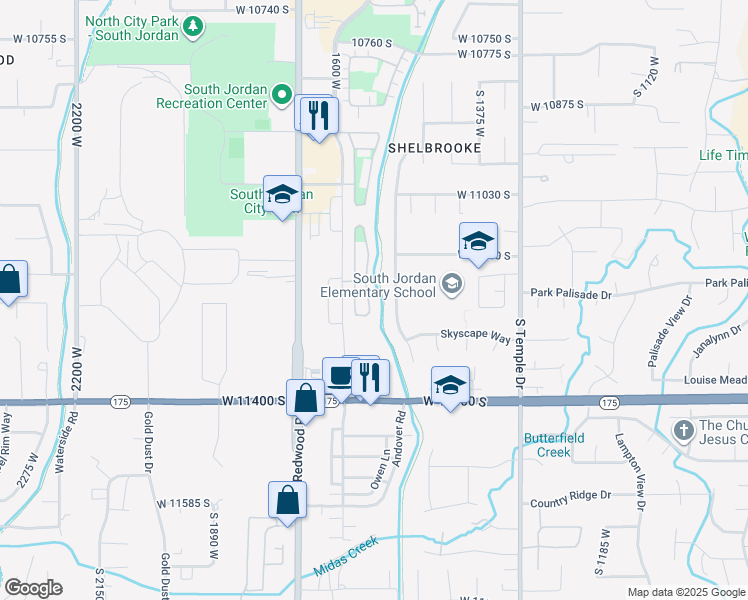map of restaurants, bars, coffee shops, grocery stores, and more near 11181 South Village Grove Lane in South Jordan