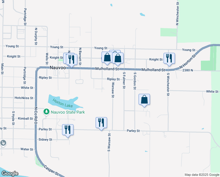 map of restaurants, bars, coffee shops, grocery stores, and more near 201-321 Warsaw Street in Nauvoo