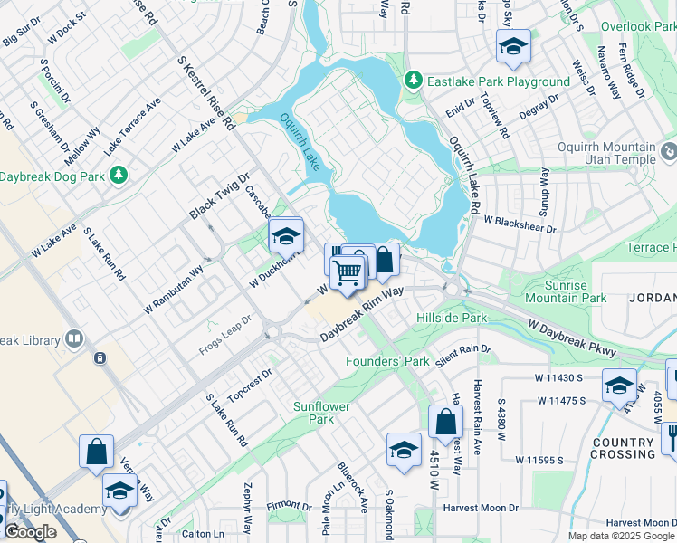 map of restaurants, bars, coffee shops, grocery stores, and more near Kestrel Rise Road in South Jordan