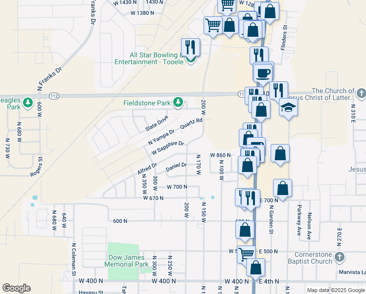 map of restaurants, bars, coffee shops, grocery stores, and more near 226 West Sapphire Drive in Tooele