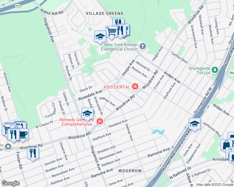 map of restaurants, bars, coffee shops, grocery stores, and more near 22 Belfield Avenue in Staten Island