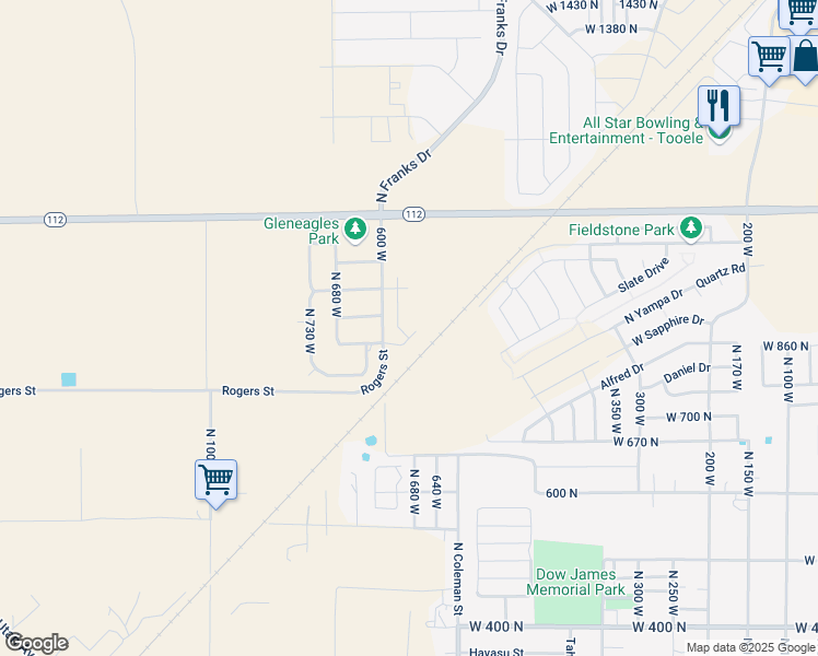 map of restaurants, bars, coffee shops, grocery stores, and more near 826 Gleneagle Court in Tooele