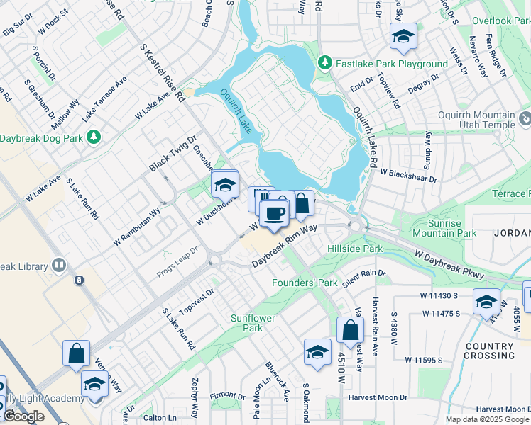 map of restaurants, bars, coffee shops, grocery stores, and more near Kestrel Rise Road in South Jordan