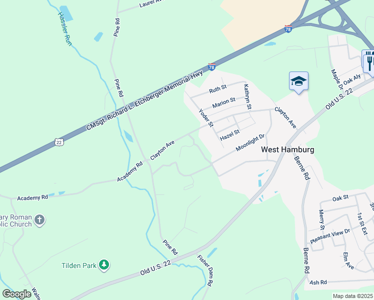 map of restaurants, bars, coffee shops, grocery stores, and more near 323 Clayton Avenue in Hamburg