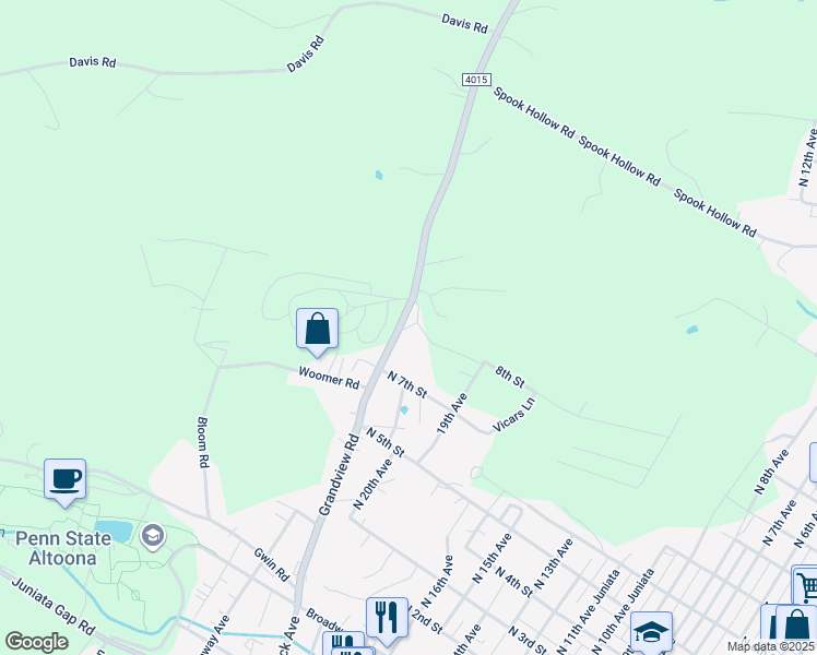 map of restaurants, bars, coffee shops, grocery stores, and more near Forsht Lane in Altoona