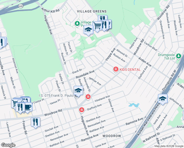map of restaurants, bars, coffee shops, grocery stores, and more near 73 Everton Avenue in Staten Island