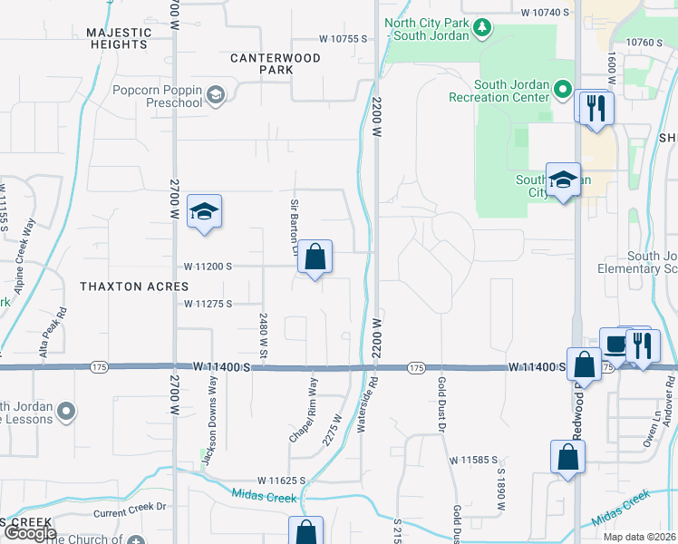 map of restaurants, bars, coffee shops, grocery stores, and more near 2251 Gallant Fox Court in South Jordan